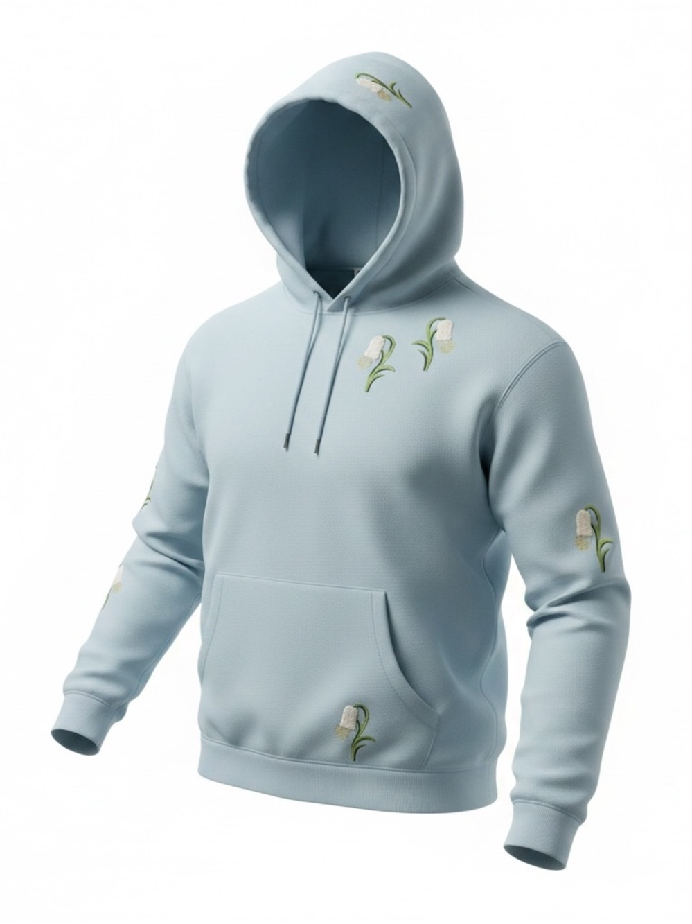 Sandro Paris Hoodie Sweatshirt Men’s S Sky Blue Floral Detail Long Sleeve Cotton